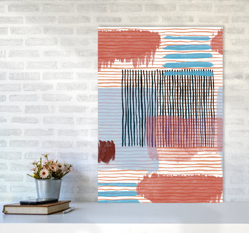 Abstract Striped Geo Red Abstract Art Print by Ninola Design A1 Black Frame