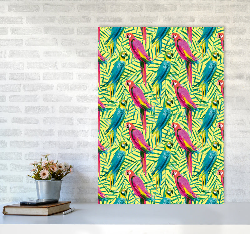 Tropical Parrots Palms Abstract Art Print by Ninola Design A1 Black Frame