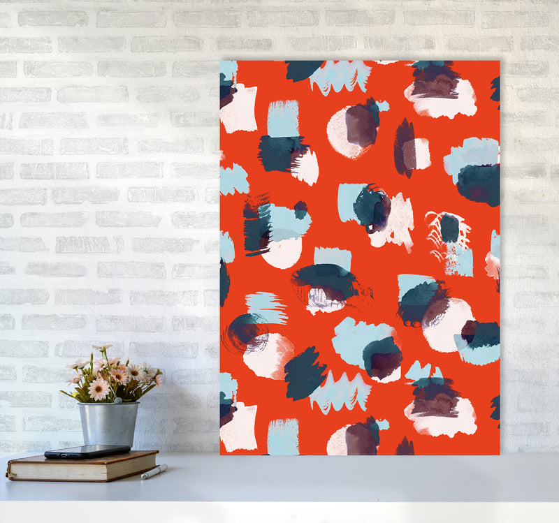 Abstract Stains Coral Abstract Art Print by Ninola Design A1 Black Frame