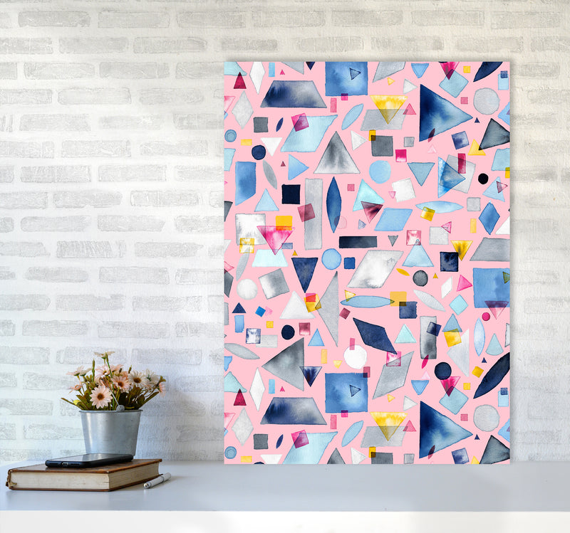 Geometric Pieces Pink Abstract Art Print by Ninola Design A1 Black Frame