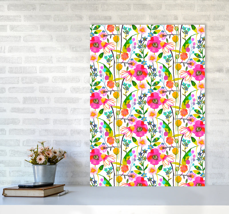 Happy Spring Flowers Abstract Art Print by Ninola Design A1 Black Frame