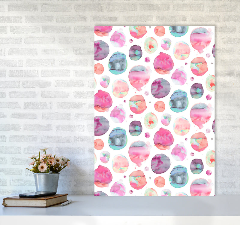 Big Watery Dots Pink Abstract Art Print by Ninola Design A1 Black Frame
