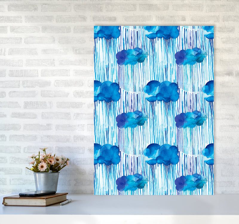 Raining Clouds Blue Abstract Art Print by Ninola Design A1 Black Frame