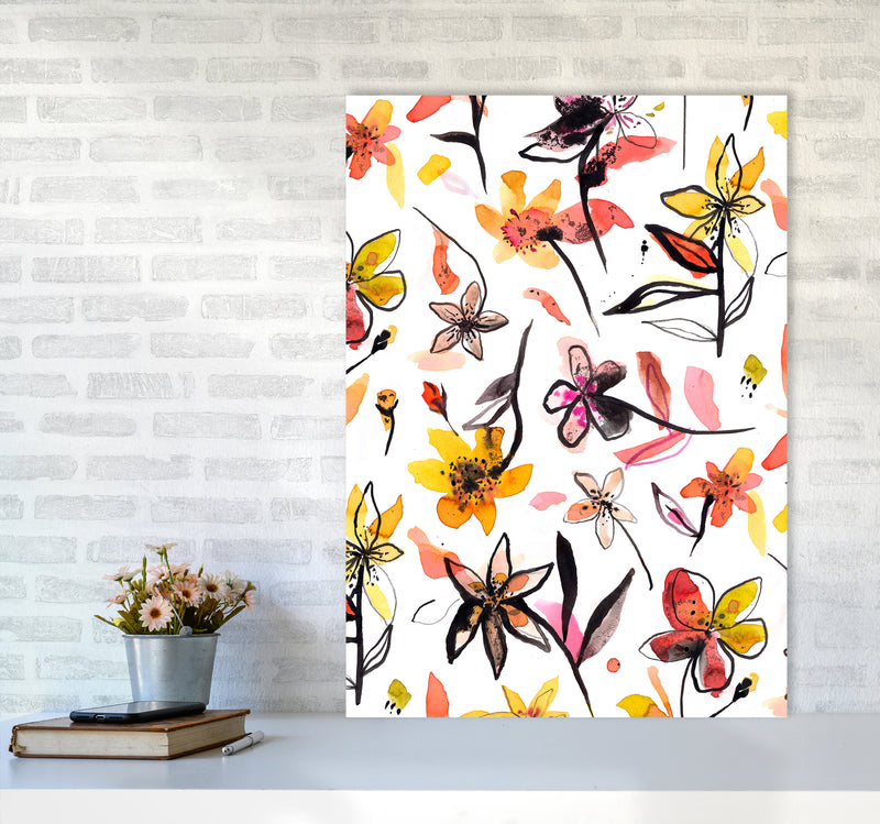 Ink Flowers Yellow Abstract Art Print by Ninola Design A1 Black Frame