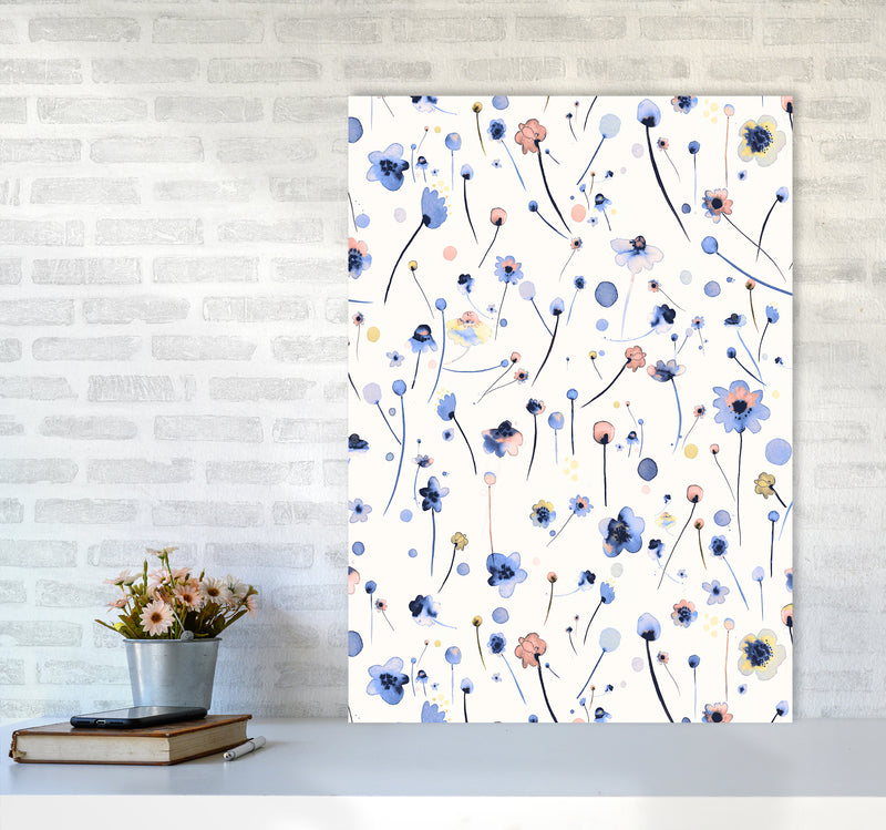 Blue Soft Flowers Abstract Art Print by Ninola Design A1 Black Frame