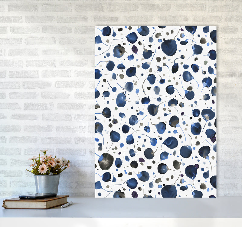 Flying Seeds Blue Abstract Art Print by Ninola Design A1 Black Frame