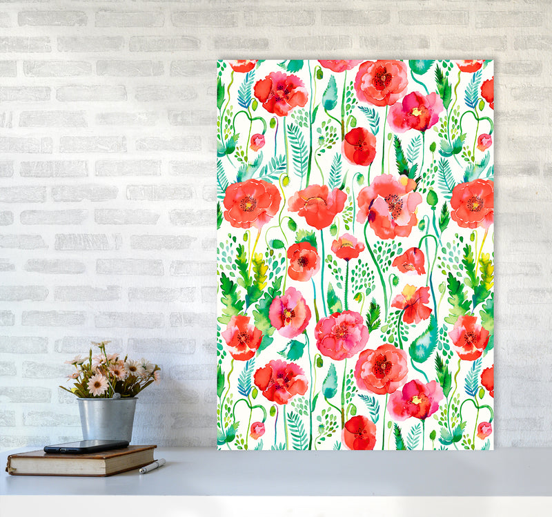 Poppies Red Abstract Art Print by Ninola Design A1 Black Frame