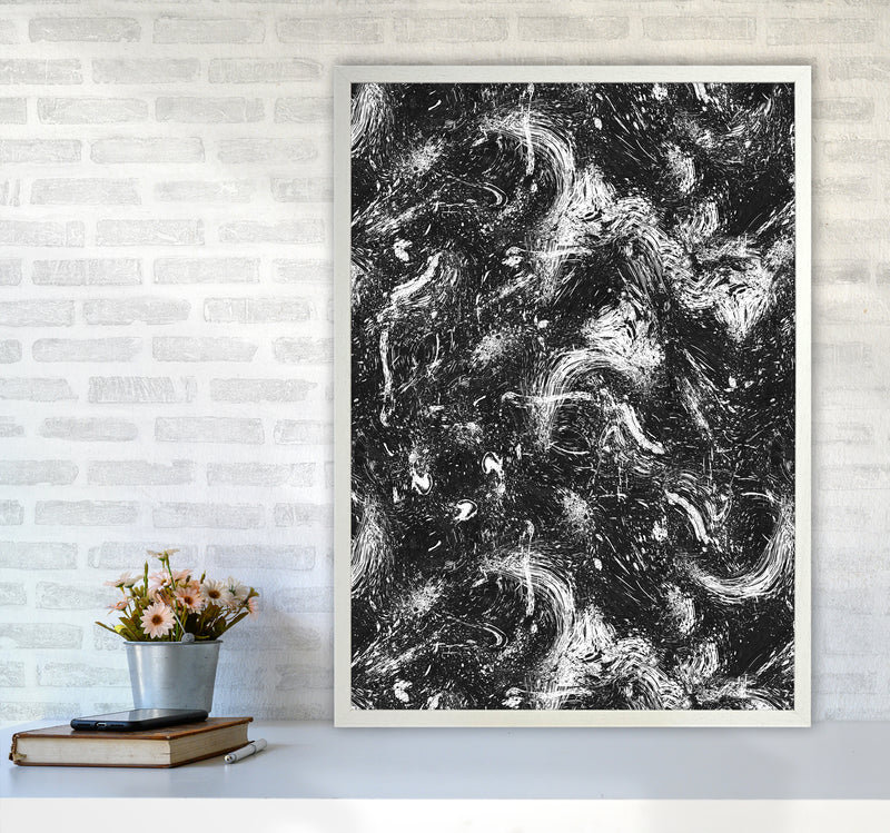Abstract Dripping Painting Black White Abstract Art Print by Ninola Design A1 Oak Frame