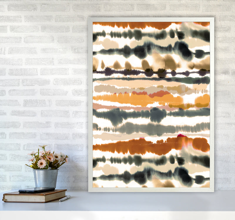 Soft Nautical Watercolor Lines Brown Abstract Art Print by Ninola Design A1 Oak Frame