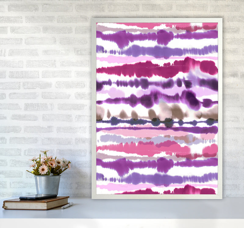 Soft Nautical Watercolor Lines Pink Abstract Art Print by Ninola Design A1 Oak Frame