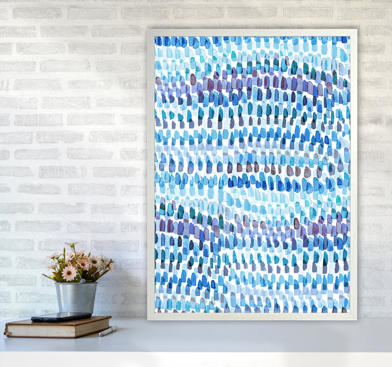 Artsy Strokes Stripes Colorful Blue Abstract Art Print by Ninola Design A1 Oak Frame