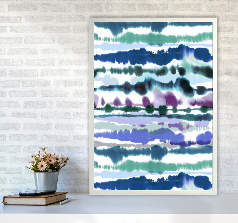 Soft Nautical Watercolor Lines blue Abstract Art Print by Ninola Design A1 Oak Frame