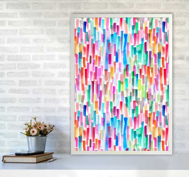 Colorful Brushstrokes Multicolored Abstract Art Print by Ninola Design A1 Oak Frame
