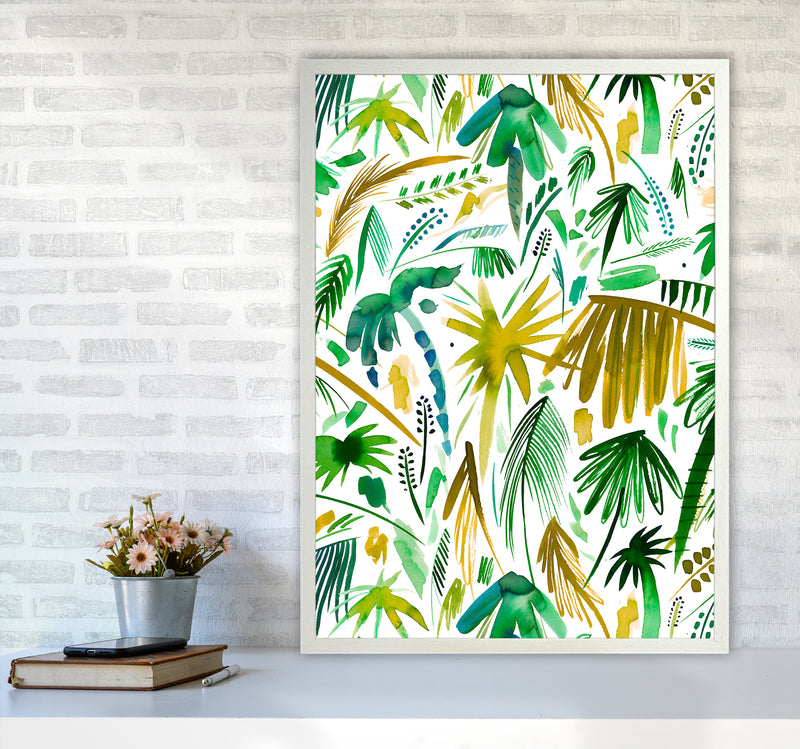 Brushstrokes Tropical Palms Green Abstract Art Print by Ninola Design A1 Oak Frame