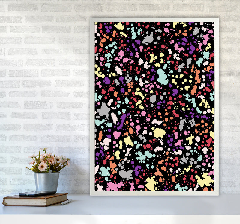 Splatter Dots Multicolored Black Abstract Art Print by Ninola Design A1 Oak Frame