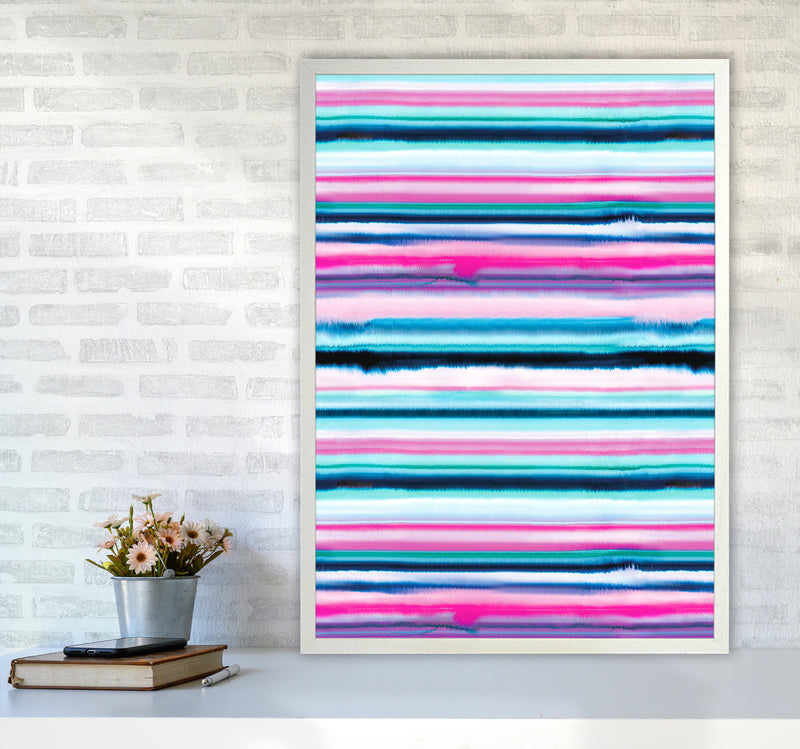 Degrade Stripes Watercolor Pink Abstract Art Print by Ninola Design A1 Oak Frame