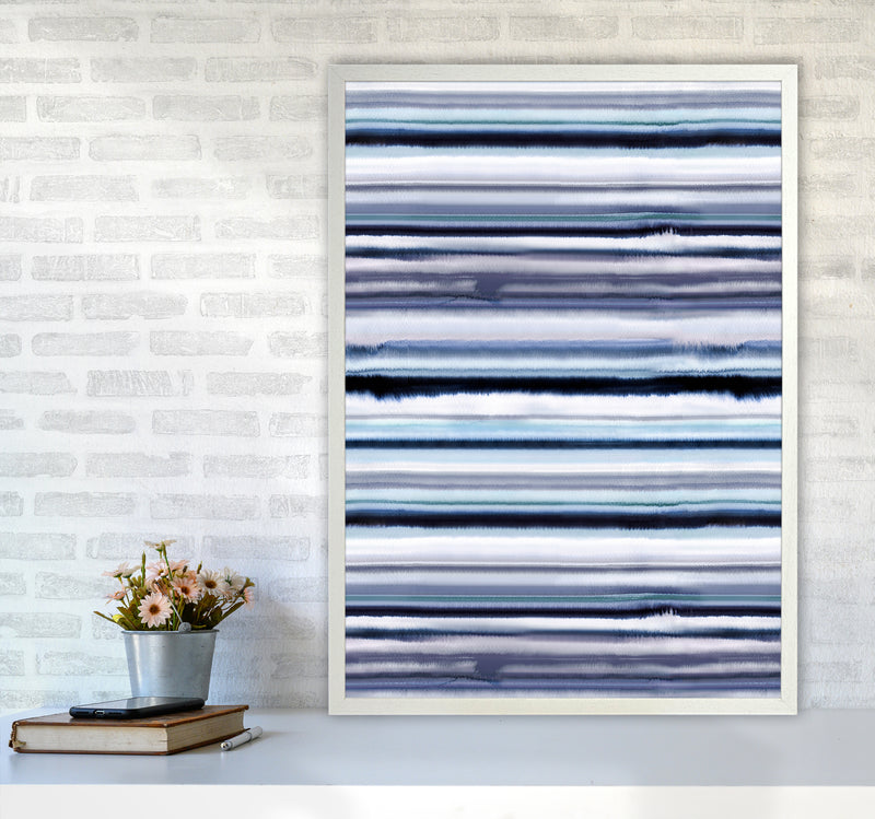 Degrade Stripes Watercolor Navy Abstract Art Print by Ninola Design A1 Oak Frame