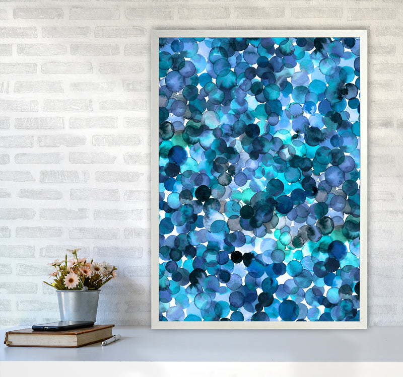 Overlapped Watercolor Dots Blue Abstract Art Print by Ninola Design A1 Oak Frame