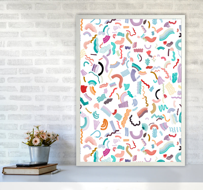 Curly and Zigzag Stripes White Abstract Art Print by Ninola Design A1 Oak Frame