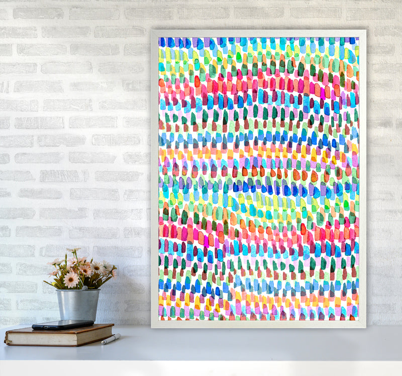 Artsy Strokes Stripes Colorful Abstract Art Print by Ninola Design A1 Oak Frame