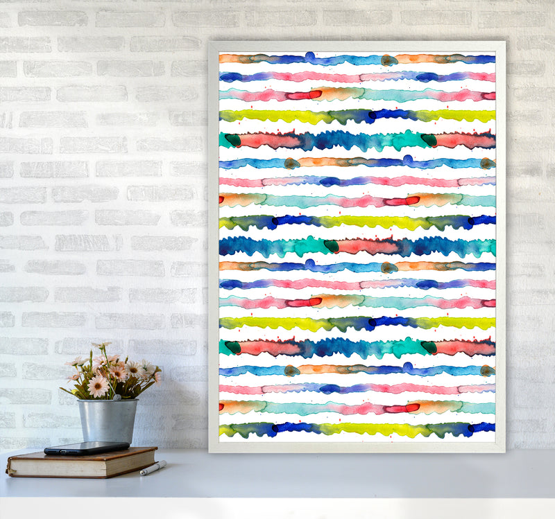 Gradient Watercolor Lines Blue Abstract Art Print by Ninola Design A1 Oak Frame
