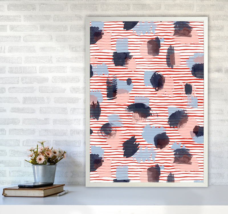 Watercolor Stains Stripes Red Abstract Art Print by Ninola Design A1 Oak Frame