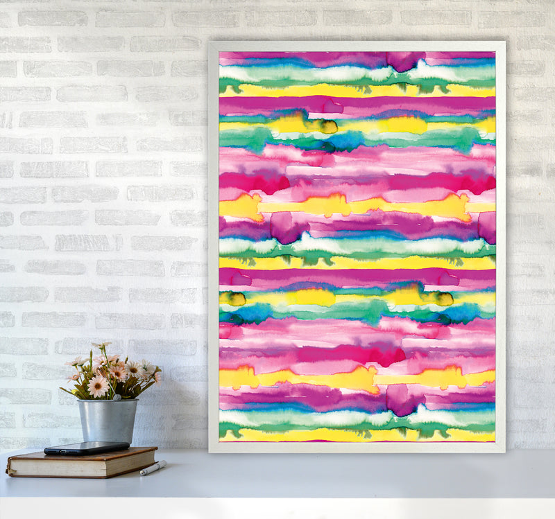 Gradient Tropical Color Lines Abstract Art Print by Ninola Design A1 Oak Frame