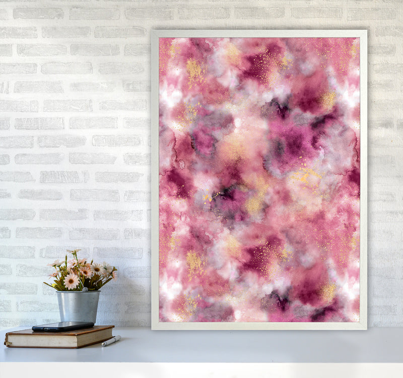 Smoky Marble Watercolor Pink Abstract Art Print by Ninola Design A1 Oak Frame