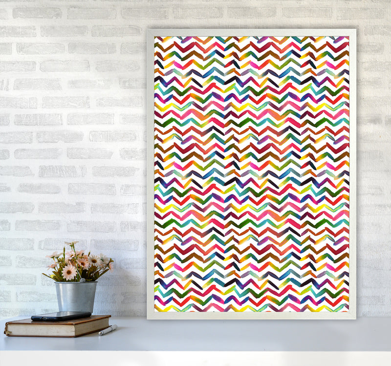 Chevron Stripes Multicolored Abstract Art Print by Ninola Design A1 Oak Frame