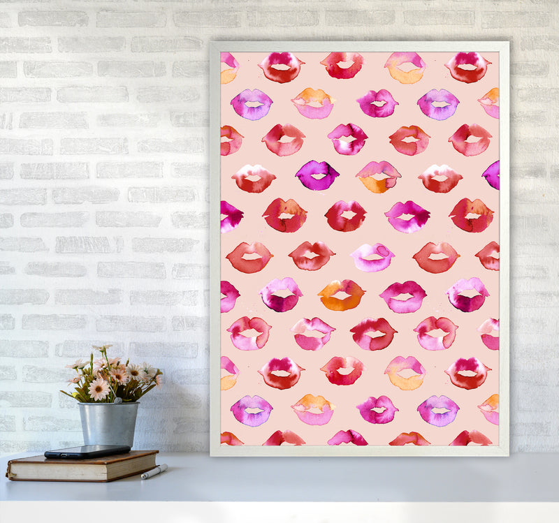 Sweet Love Kisses Pink Lips Abstract Art Print by Ninola Design A1 Oak Frame