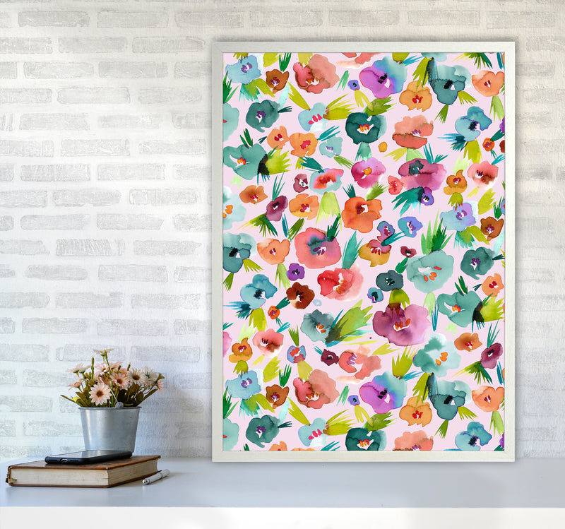 Tropical Watercolor Flowers Abstract Art Print by Ninola Design A1 Oak Frame