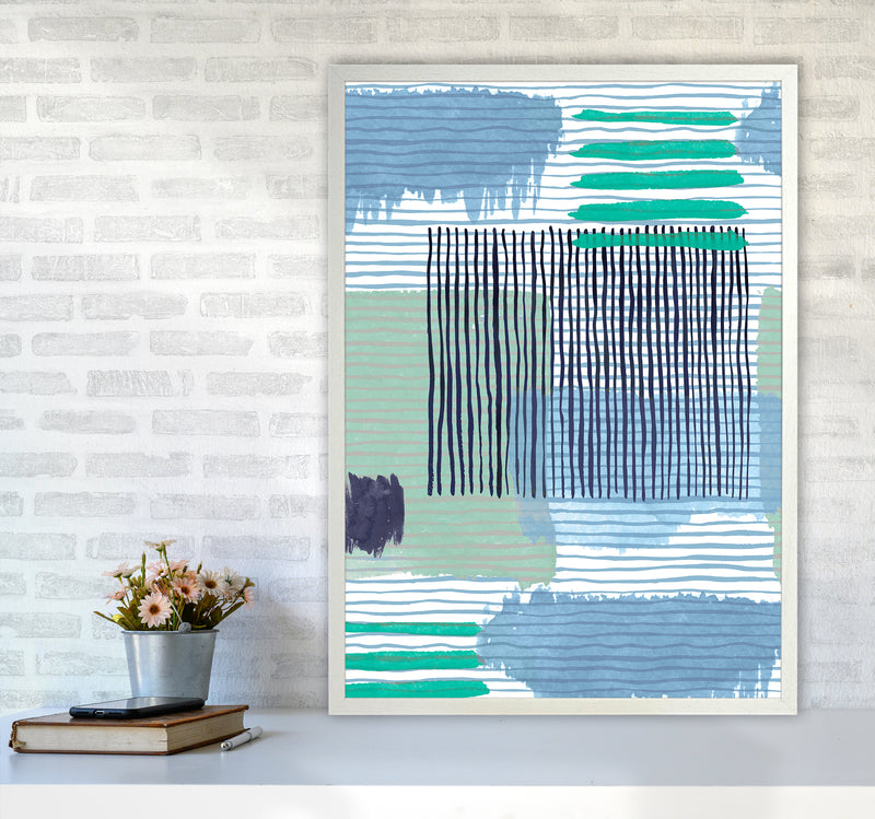 Abstract Striped Geo Green Abstract Art Print by Ninola Design A1 Oak Frame
