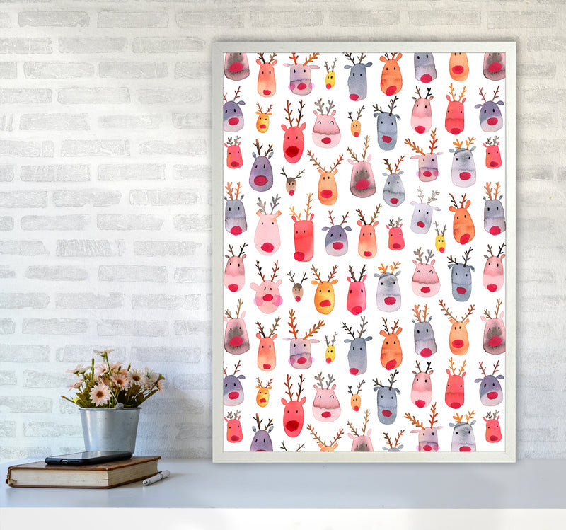 Cute Winter Reindeers Kids Abstract Art Print by Ninola Design A1 Oak Frame