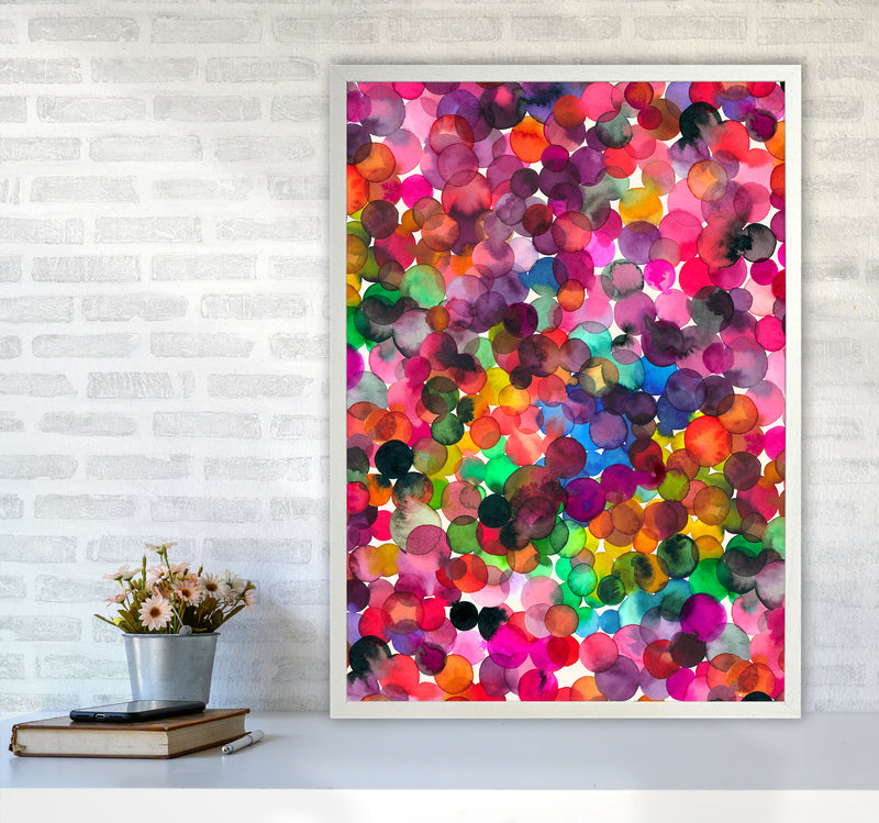 Overlapped Watercolor Dots Abstract Art Print by Ninola Design A1 Oak Frame