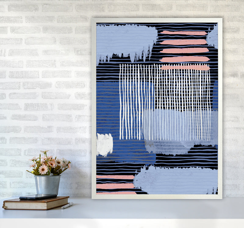 Abstract Striped Geo Blue Abstract Art Print by Ninola Design A1 Oak Frame