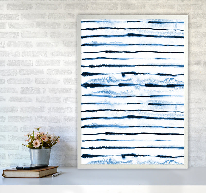 Electric Ink Lines White Abstract Art Print by Ninola Design A1 Oak Frame
