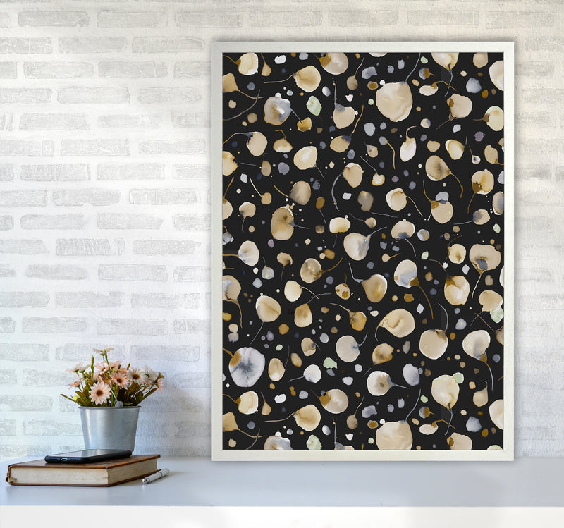 Flying Seeds Gold Silver Abstract Art Print by Ninola Design A1 Oak Frame
