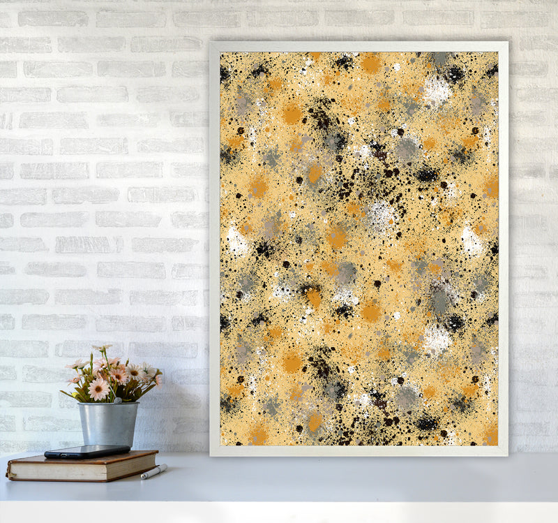 Ink Dust Splatter Yellow Abstract Art Print by Ninola Design A1 Oak Frame