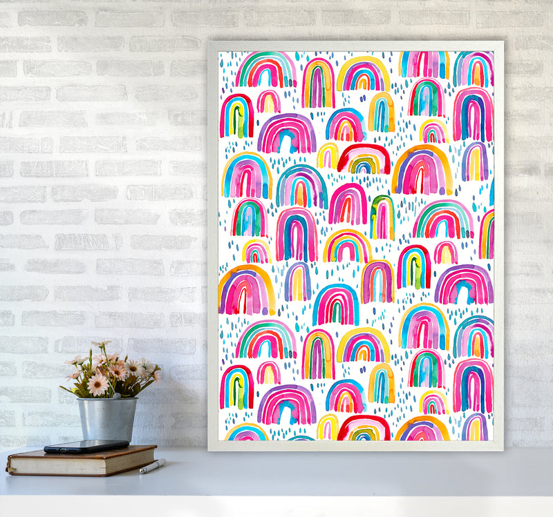 Cute Watercolor Rainbows Abstract Art Print by Ninola Design A1 Oak Frame