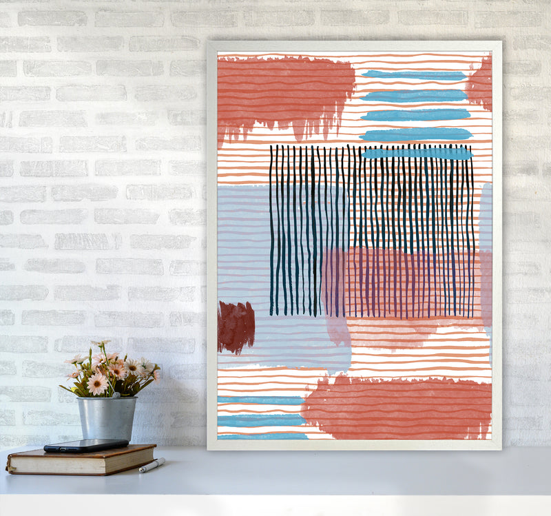 Abstract Striped Geo Red Abstract Art Print by Ninola Design A1 Oak Frame