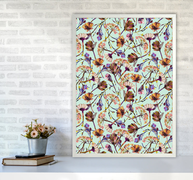 Dry Blue Flowers Collage Abstract Art Print by Ninola Design A1 Oak Frame