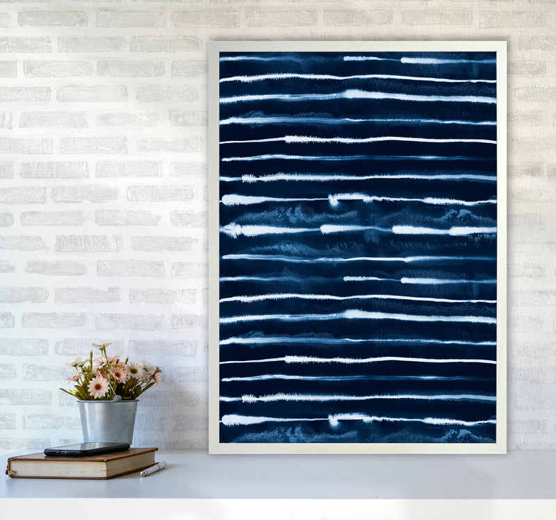 Electric Ink Lines Navy Abstract Art Print by Ninola Design A1 Oak Frame