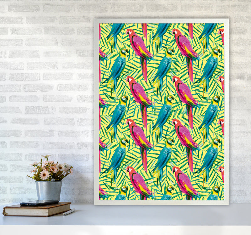 Tropical Parrots Palms Abstract Art Print by Ninola Design A1 Oak Frame