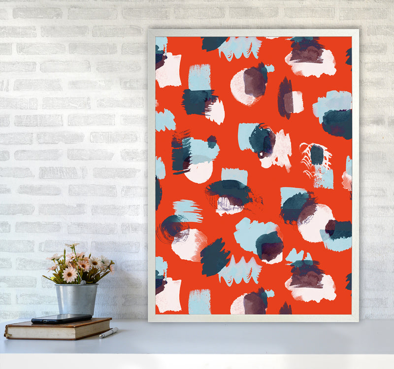 Abstract Stains Coral Abstract Art Print by Ninola Design A1 Oak Frame