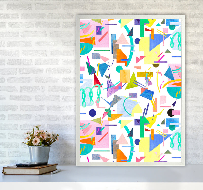 Geometric Collage Pop Abstract Art Print by Ninola Design A1 Oak Frame