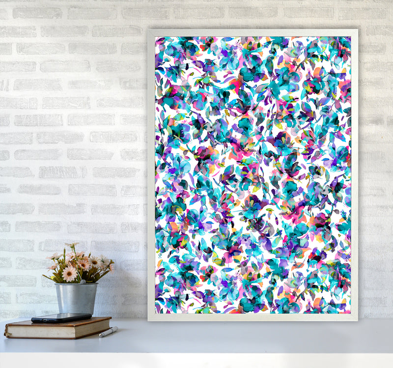 Aquatic Flowers Blue Abstract Art Print by Ninola Design A1 Oak Frame