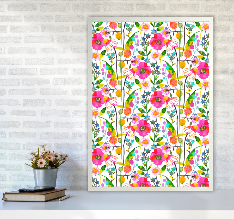 Happy Spring Flowers Abstract Art Print by Ninola Design A1 Oak Frame