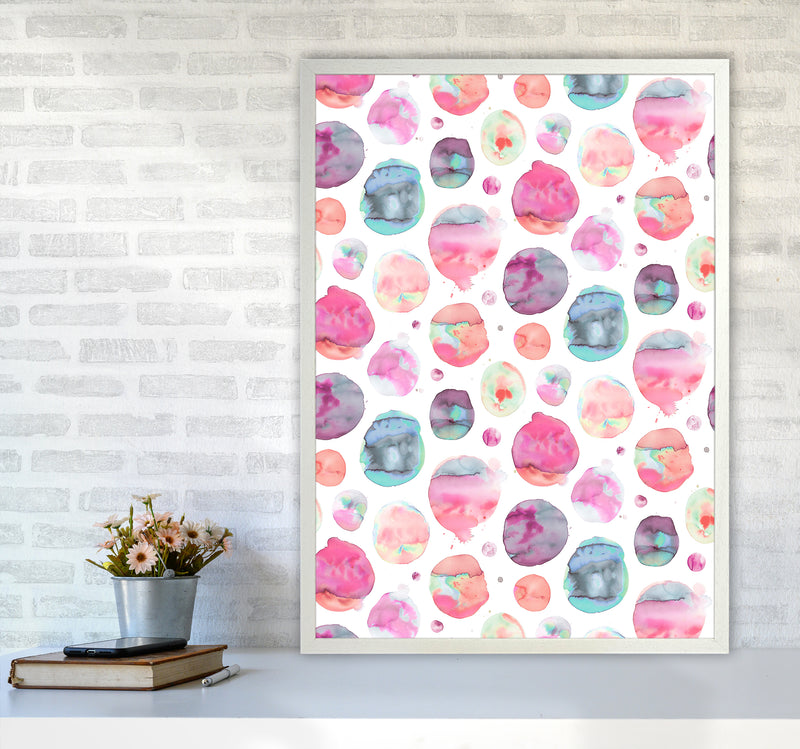 Big Watery Dots Pink Abstract Art Print by Ninola Design A1 Oak Frame