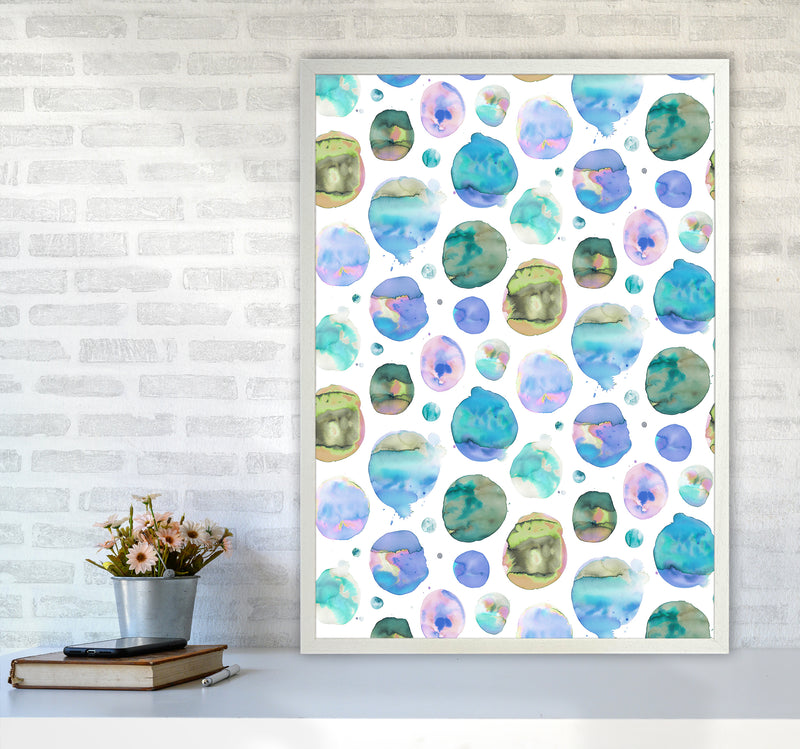Big Watery Dots Blue Abstract Art Print by Ninola Design A1 Oak Frame