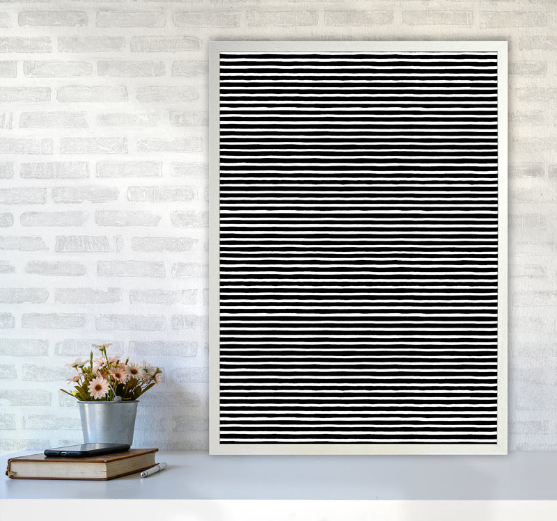 Marker Black Stripes Abstract Art Print by Ninola Design A1 Oak Frame